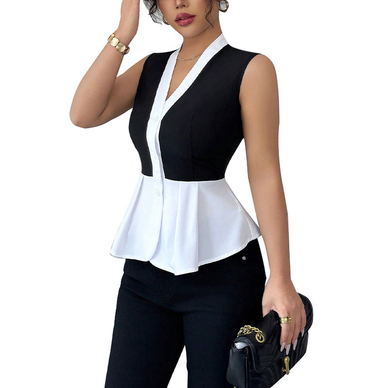 Women's Sleeveless False-two-piece Shirt