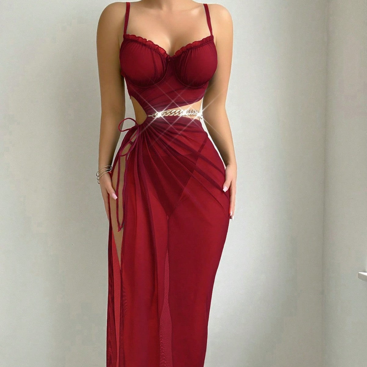 Halter Midriff-baring Top With Slit Skirt Sexy Lingerie For Women
