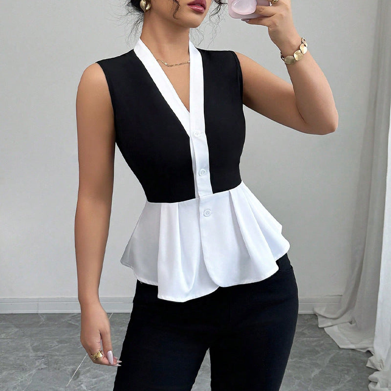 Women's Sleeveless False-two-piece Shirt