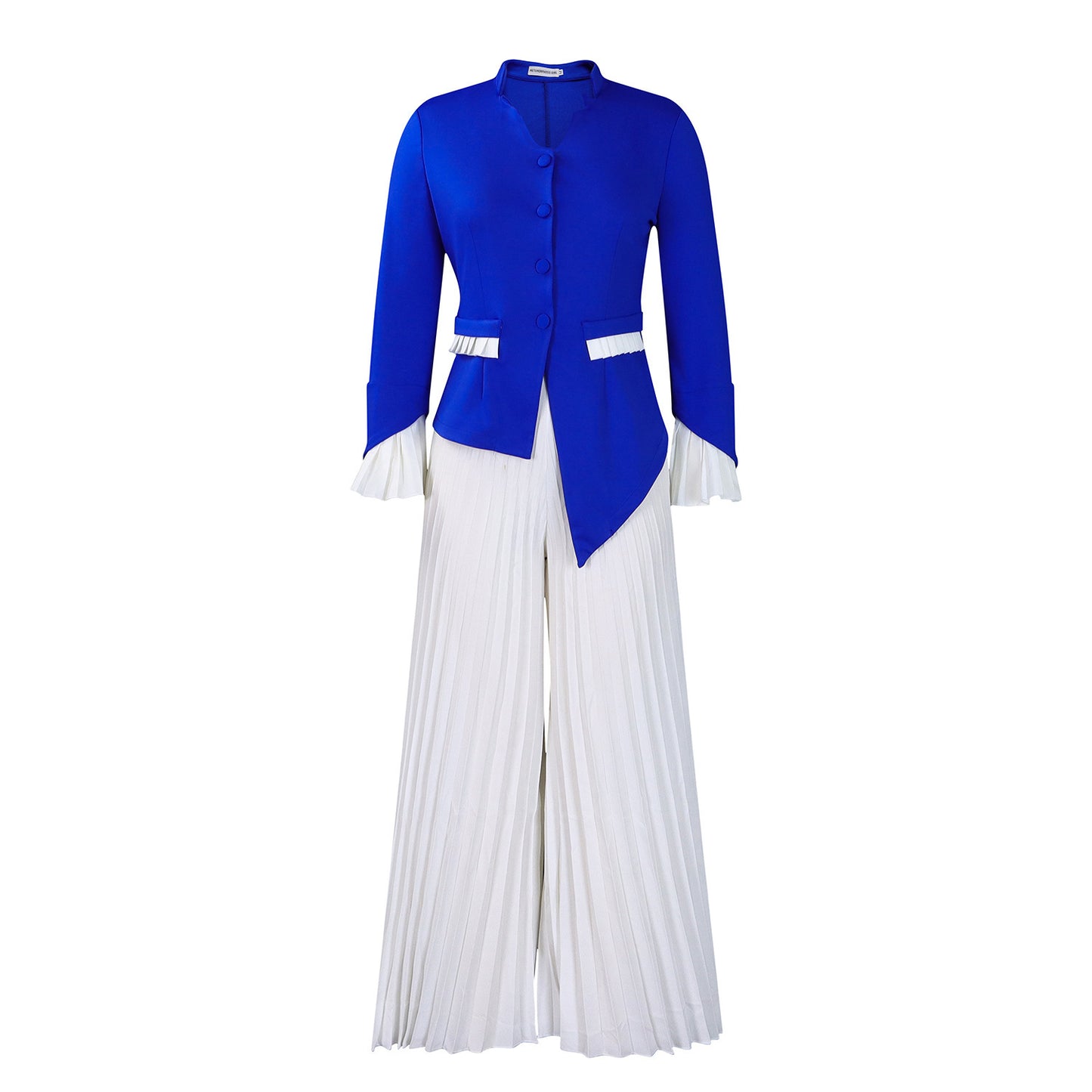 Fashion Flared Sleeves Top Pleated Wide-leg Pants Suit Two-piece Set