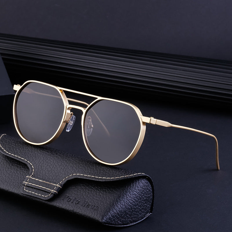 Men's Metal Double Beam Vintage Round Frame Sunglasses