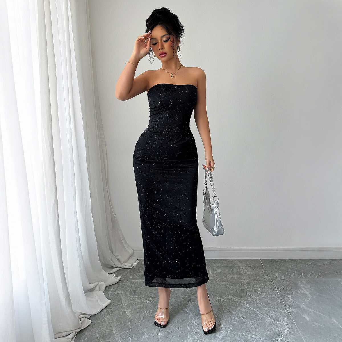 Elegant Style Tube Top Hip Skirt Suit