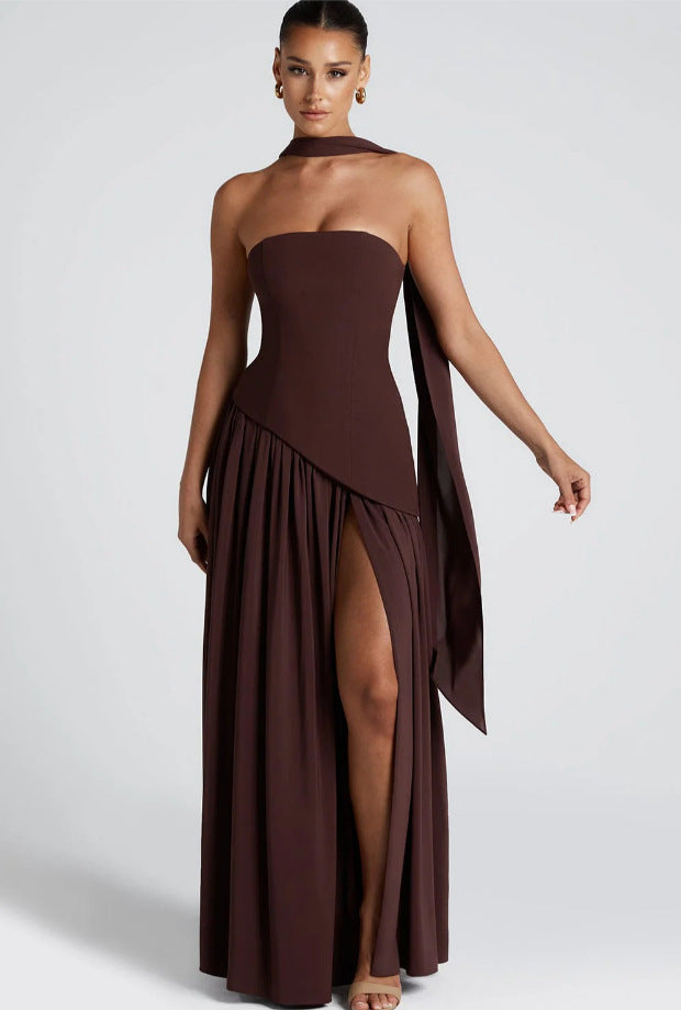 Irregular Tube Top Tied Dress Women
