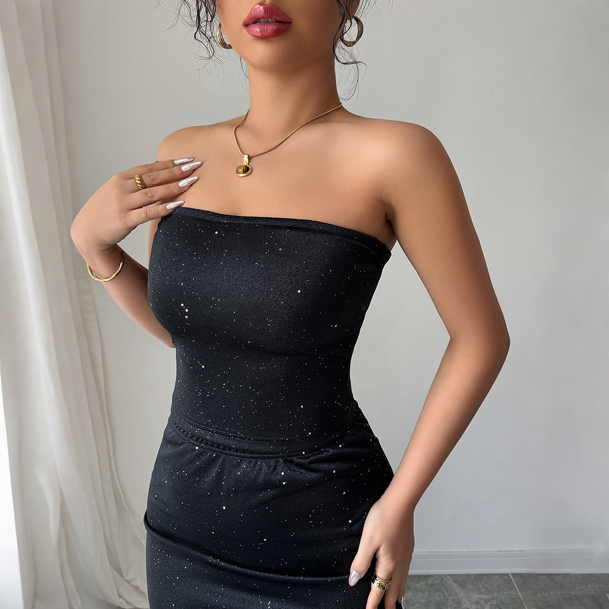 Elegant Style Tube Top Hip Skirt Suit