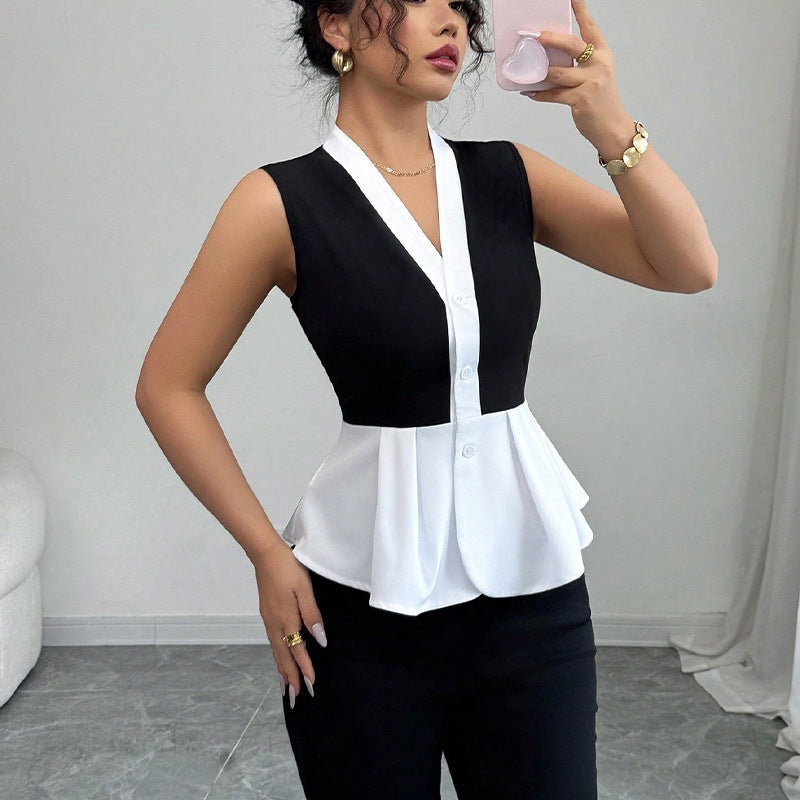 Women's Sleeveless False-two-piece Shirt