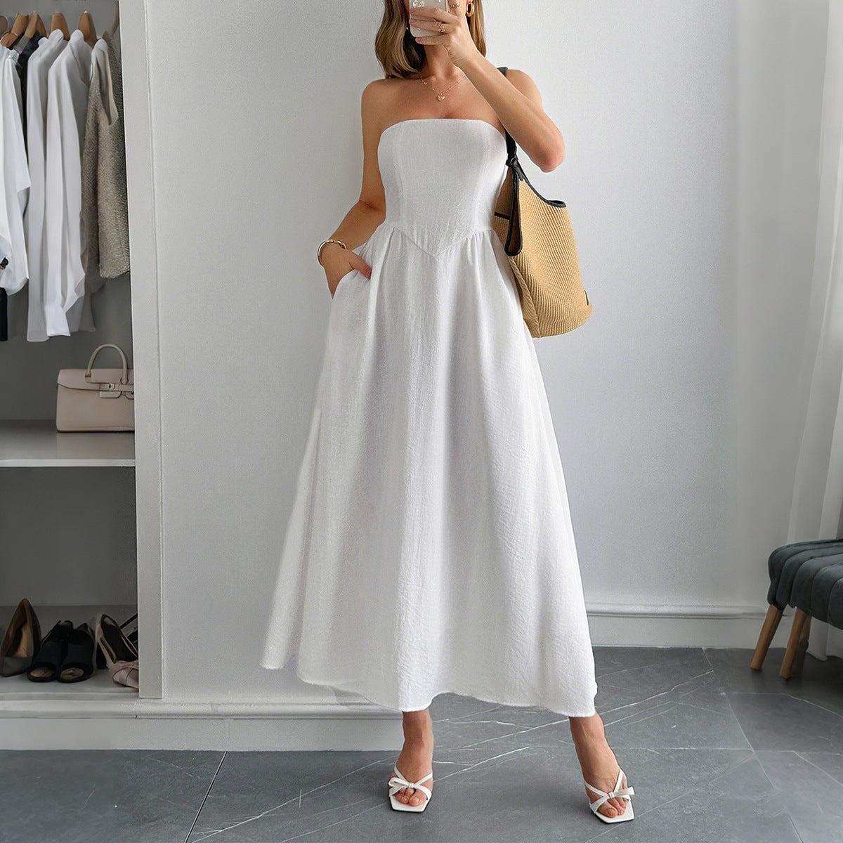 European And American Elegant Tube Top A- Line Dress Dress