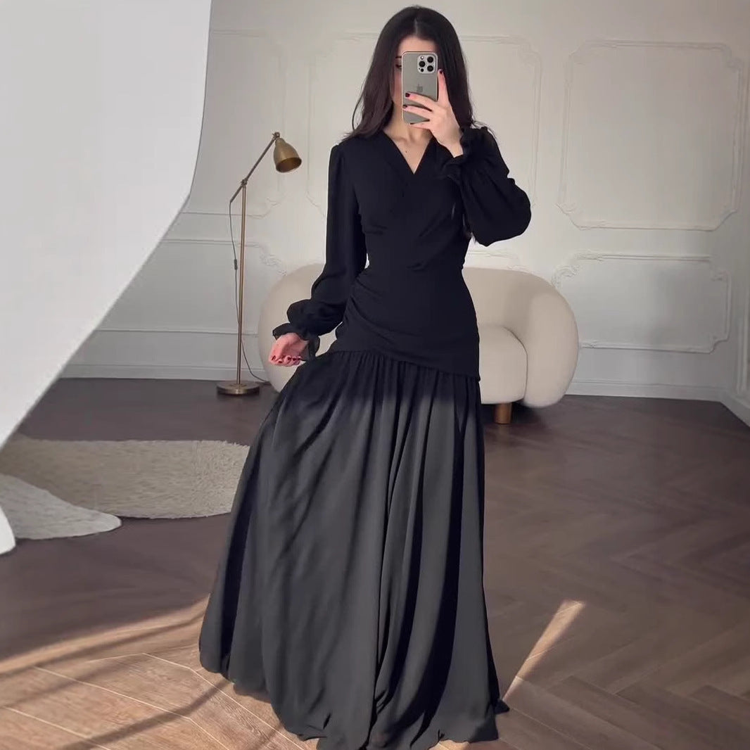 European And American Style Chiffon Black Dress Women's Design