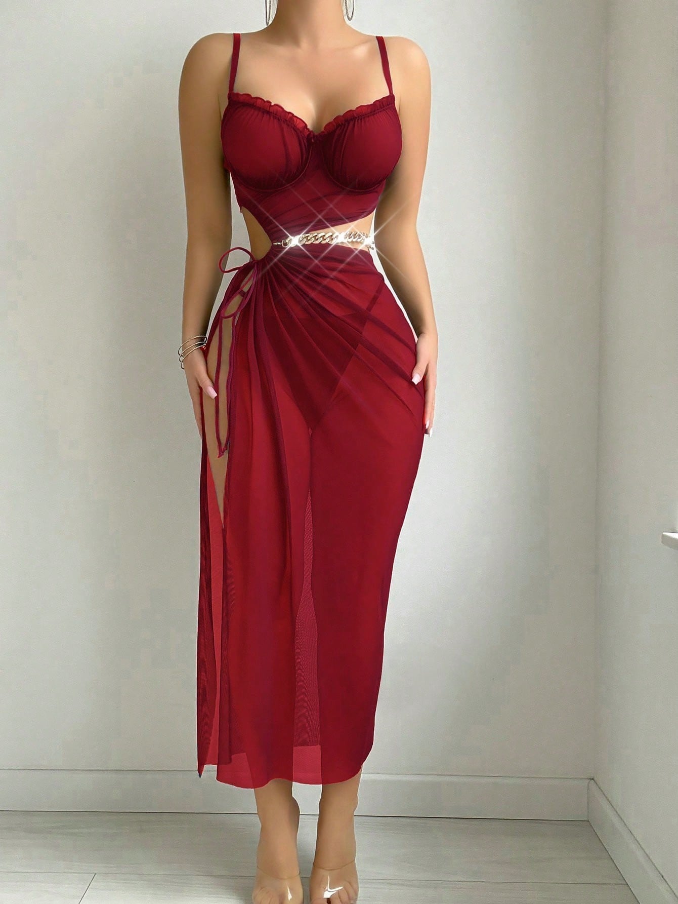 Halter Midriff-baring Top With Slit Skirt Sexy Lingerie For Women