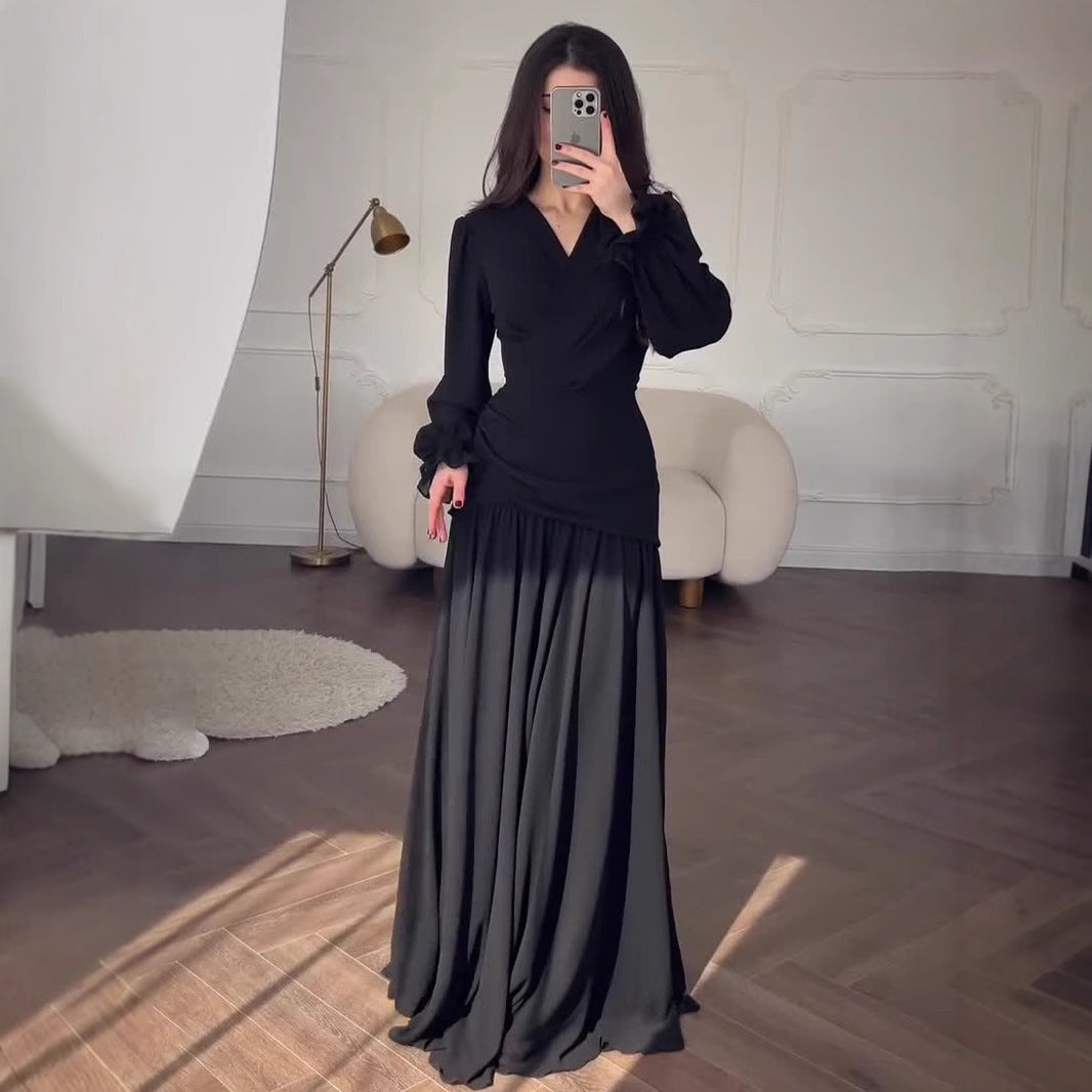 European And American Style Chiffon Black Dress Women's Design