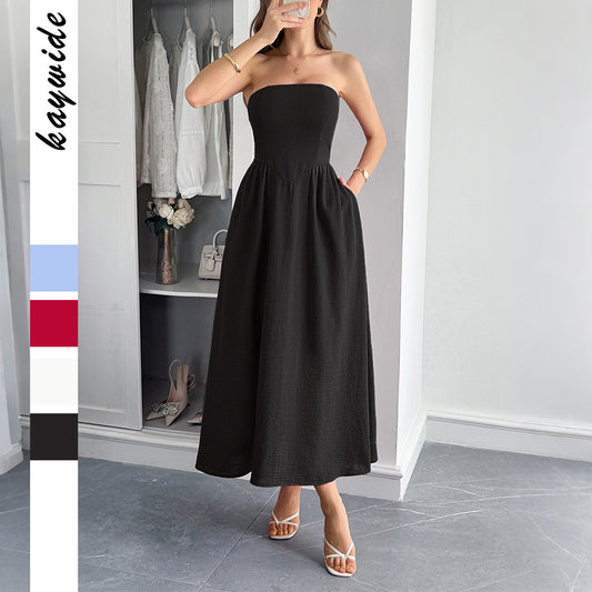 European And American Elegant Tube Top A- Line Dress Dress