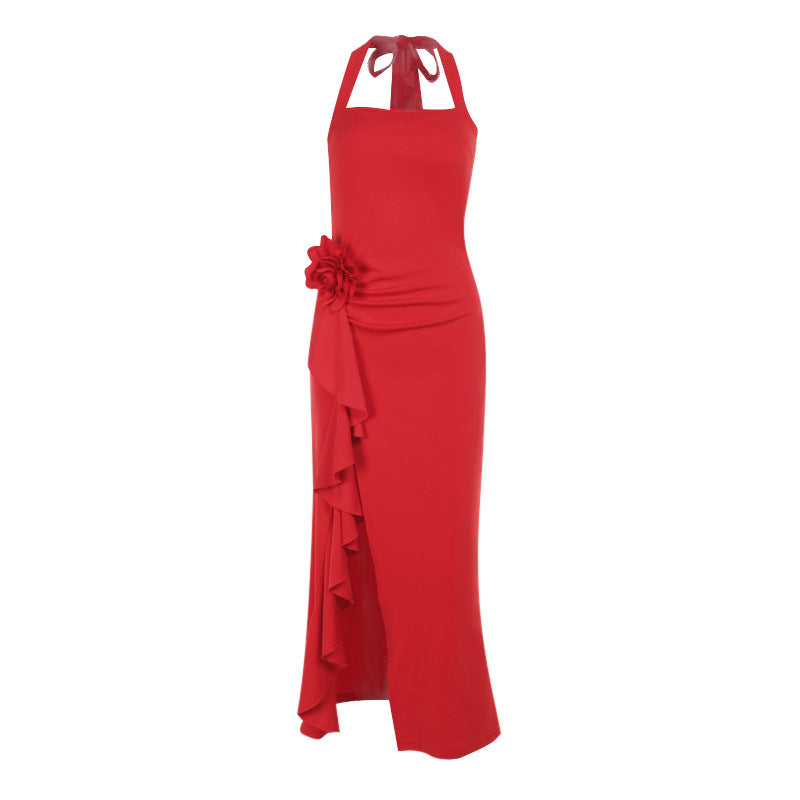 Elegant Slim Three-dimensional Flower Split Dress