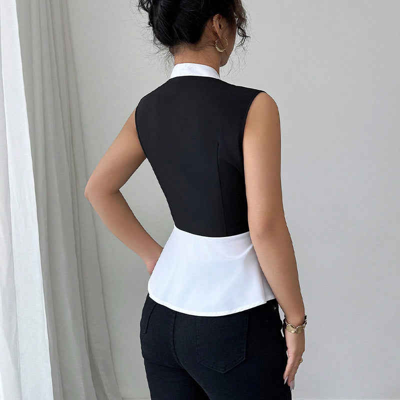 Women's Sleeveless False-two-piece Shirt